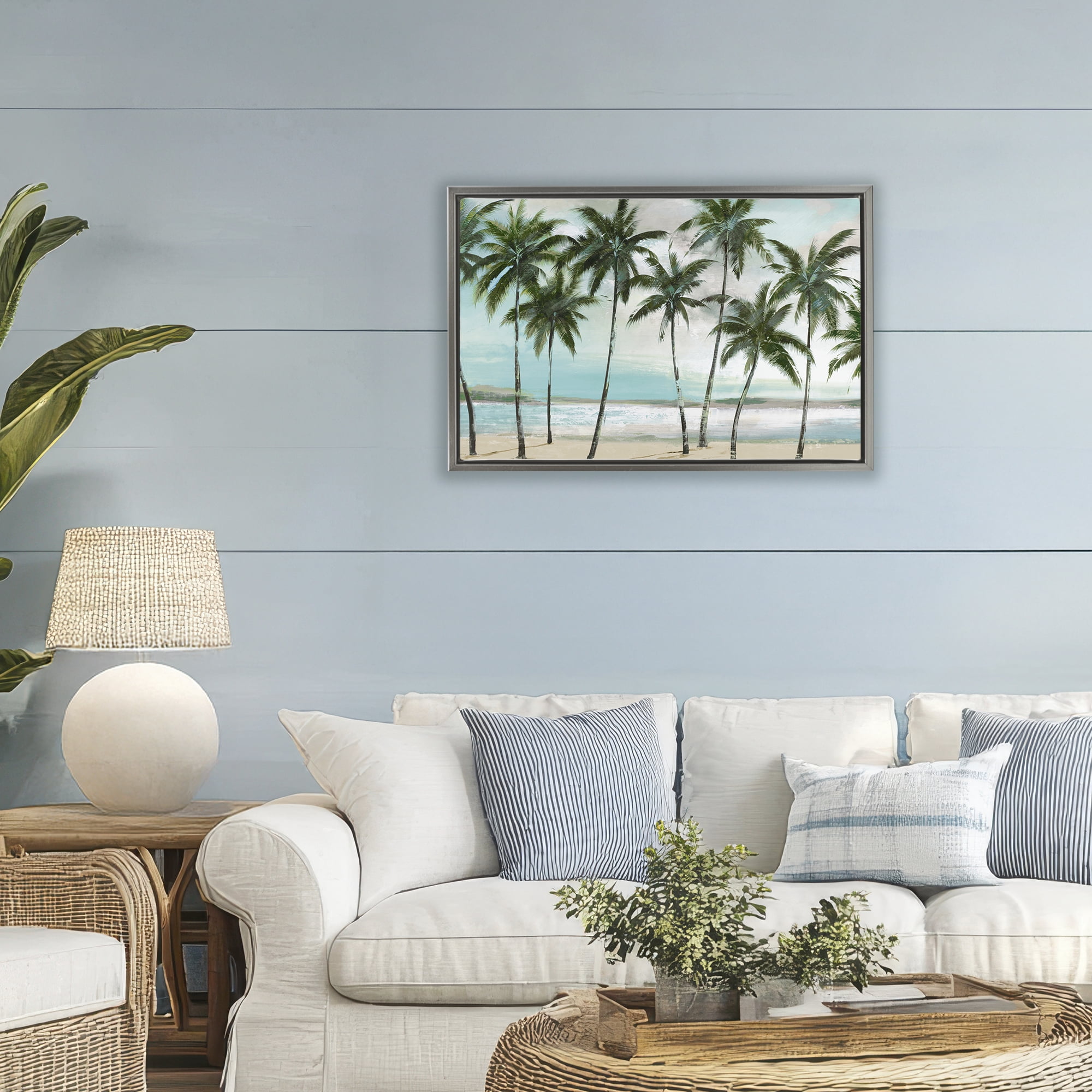 Stupell Industries Palms in A Row Coastal Gray Framed Floater Canvas Wall Art, design by Lorenzo Collective