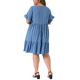 thumbnail image 3 of Agnes Orinda Women's Plus Size Easter Summer Dresses Texture Ruffle Short Sleeve Tiered Hem Crew Neck Midi Casual A Line Dress 2025 3X Gray Blue, 3 of 6
