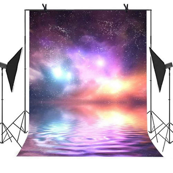MOHome 5x7ft Fantasy Starry Sky Photography Backdrop Colorful Sky Light Sea Water Picture TV Wall Curtains Party Studio Props Background