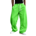 thumbnail image 2 of Mens Baggy Wide Leg Fleece Sweatpants, Elastic Drawstring Waist American Style Oversized Straight Leg Casual Lounge Trousers Green M, 2 of 5