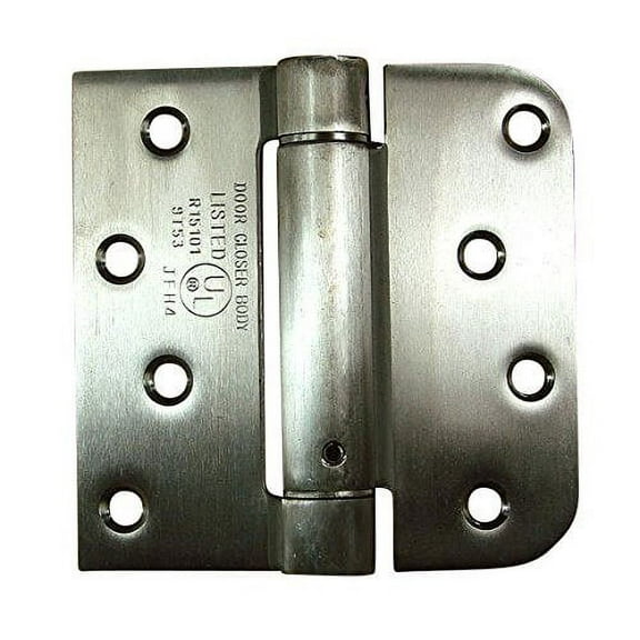 Stainless Steel Spring Hinges - 4 Inch with 5/8 Inch Radius Square - Adjustable Self Closing - 2 Pack
