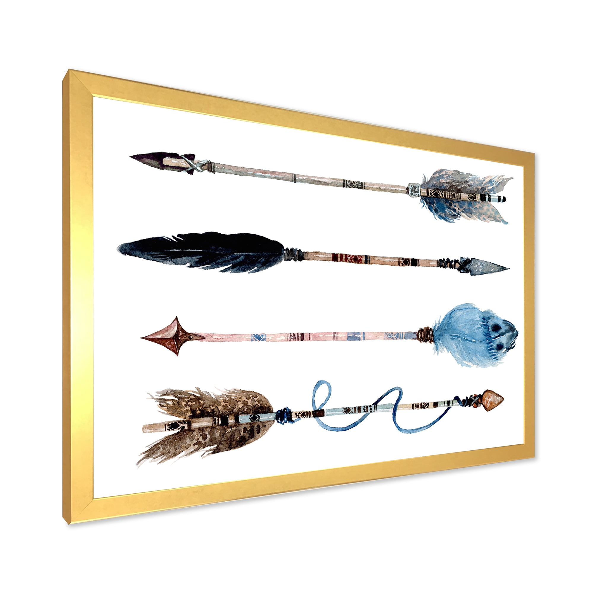 Designart 'Flowers and Ethnic Feathers On Native Arrows IV' Bohemian & Eclectic Framed Art Print