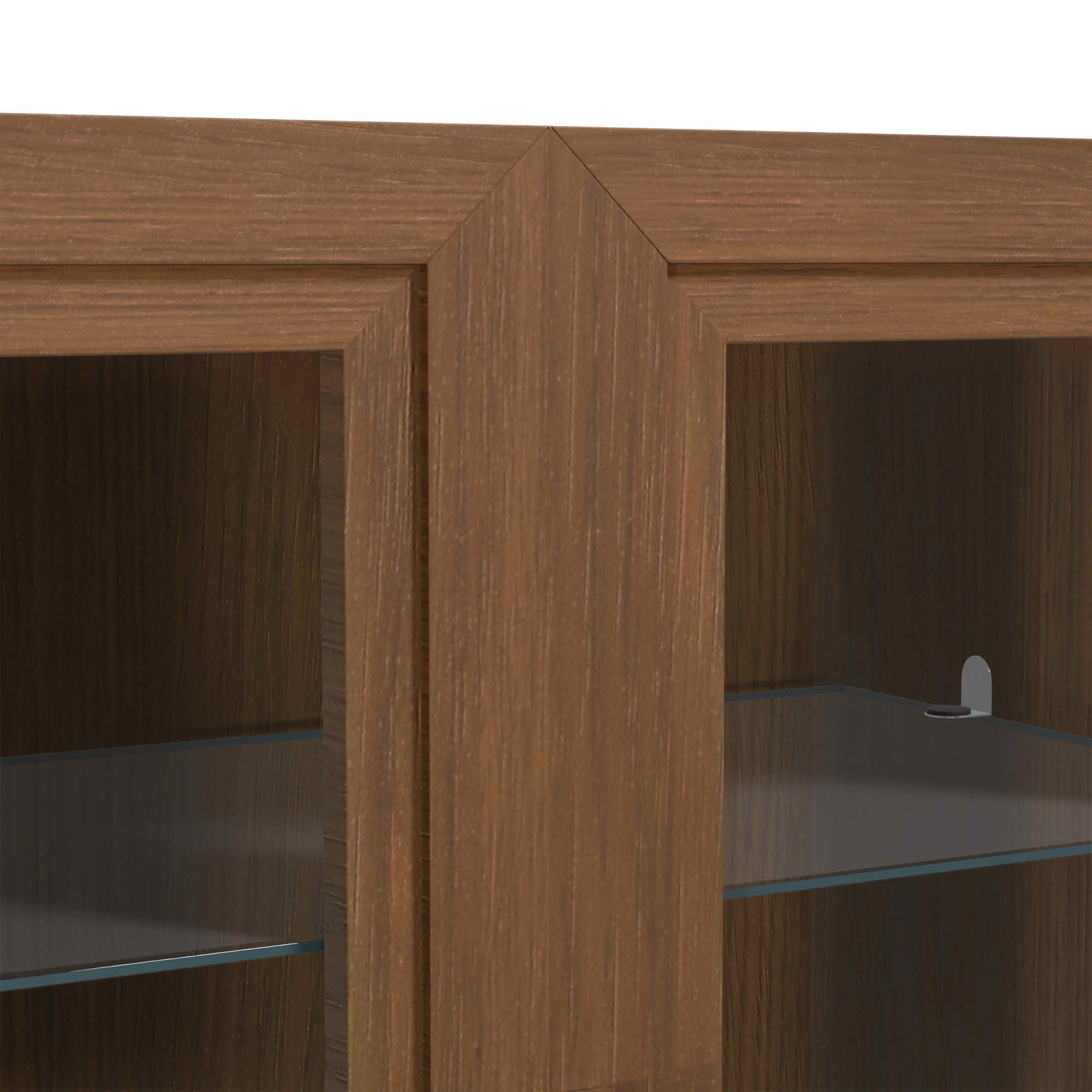 MAYEERTY 31x31x16 Inch Light Walnut Wood Grain Storage Cabinet with Glass Door for Living Room