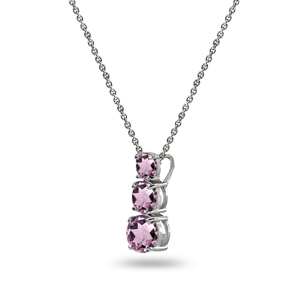 Simulated Alexandrite Round 3-Stone Journey Sterling Silver Pendant Necklace