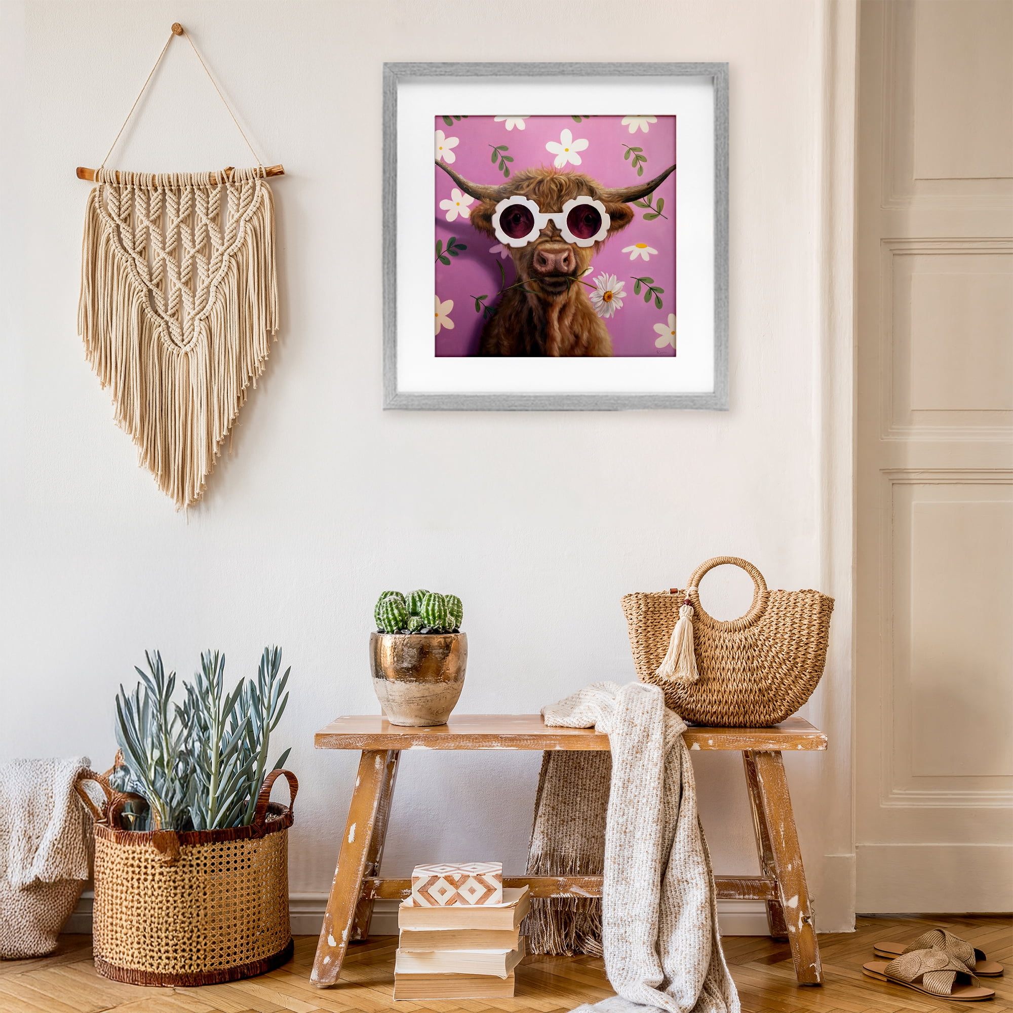 Stupell Industries Fresh As A Daisy Cattle Gray Framed Print Under Glass, design by Lucia Heffernan