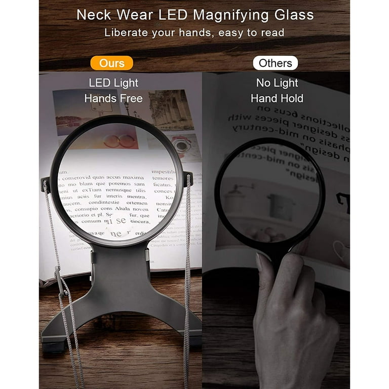 Hands Free Chest Rest LED Magnifier Neck Wear Visual Aid Illuminated Magnifying  Glass for Low Vision Visually Impaired Senior 