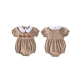 thumbnail image 2 of Cenuakty Baby Girl Football Romper Adorable Striped Short Bubble Sleeve Doll Collar Summer Jumpsuit for Casual Daily Wear, 2 of 9