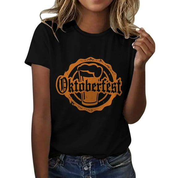 YUEJUIR Short Sleeve Shirts For Women Women'S Summer/Fall Oktoberfest Short Sleeve T Shirt Top Oversize Tshirt Women Oversized Tshirts (Black,L)