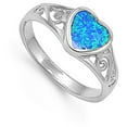 thumbnail image 4 of CHOOSE YOUR COLOR Blue Simulated Opal Heart Love Swirl Cutout Ring .925 Sterling Silver Band CZ Female Size 5, 4 of 4