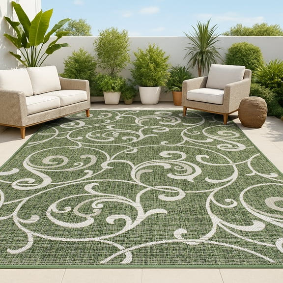JONATHAN Y TUSCAN SUN 3 x 5 Area Rug, Maribel Traditional All-Over Scroll - Green/Cream, TSN205D-3
