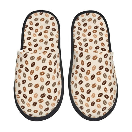 

Fuzoiu Cute Coffee Bean Print Print Unisex Furry Slippers Plush Indoor Shoes Trendy House Slippers Anti-Skid EVA Sole House Shoes for Home Office and Travel -Large