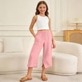 thumbnail image 2 of MuXiKeJi Clothes Girls Elastic Drawstring Cotton Linen Wide Leg Pants, Lightweight Flowy Palazzo Pants for Summer Beach School Lounge Outfits 9-10 Years, 2 of 7