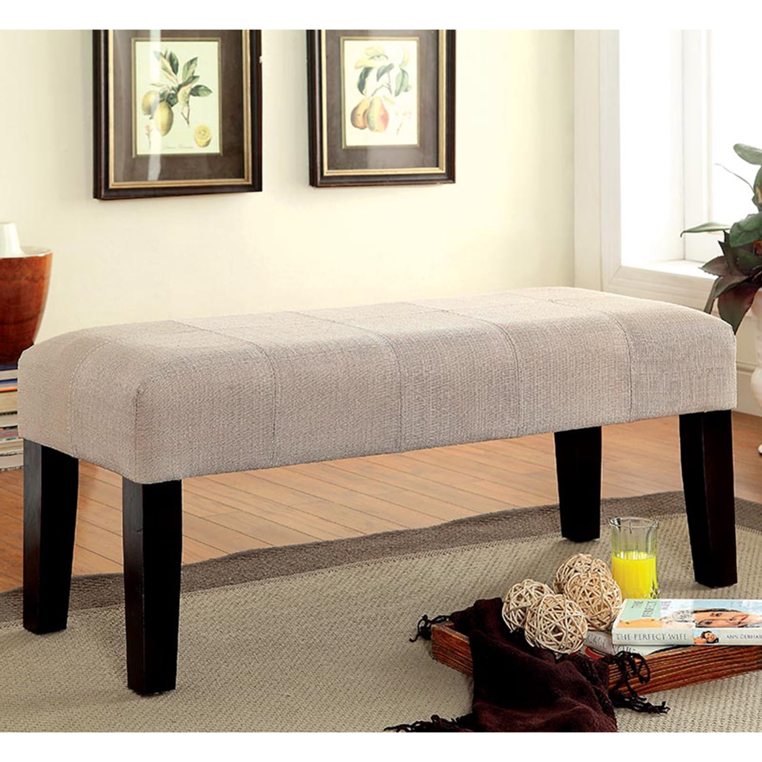 Furniture of America Diani Fabric Upholstered Accent Bench, Ivory