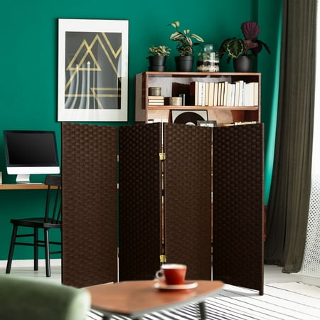 Handmade Woven Fiber Four-Panel Four-Foot Room Divider (China) Dark Mocha