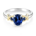 thumbnail image 3 of Gem Stone King 925 Sterling Silver and 10K Yellow Gold Blue Created Sapphire Ring for Women (1.69 Cttw, Oval 8X6MM, Size 8), 3 of 6