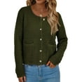 thumbnail image 3 of Women Knit Cardigan Sweaters Fall Fashion Long Sleeve Button Down Trendy Casual Jacket Winter Clothes Dark Green XL, 3 of 9