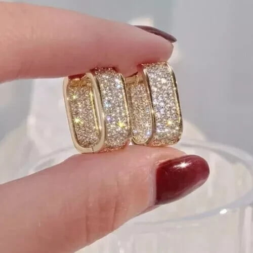 Women's Huggie Hoop Earrings 14K Yellow Gold Plated Silver 2Ct Round Cut Lab Created Diamond
