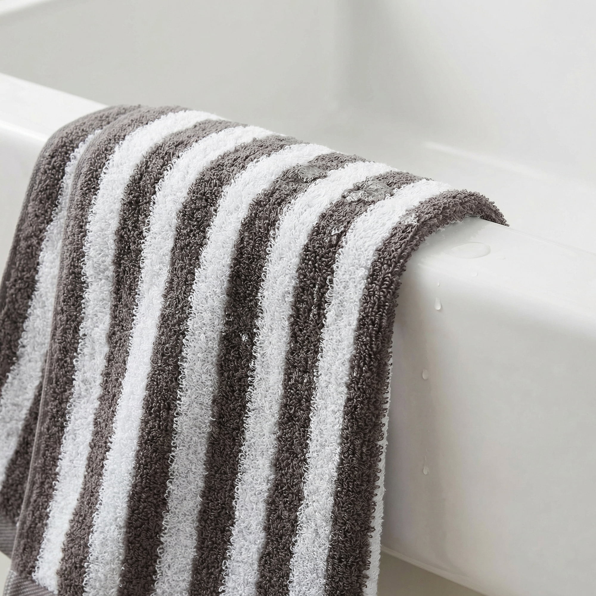 Unique Bargains Striped Cotton Ultra Plush Quick Dry Hand Towels Grey 4pcs 29" x 13"