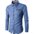 thumbnail image 2 of YNGKMEA Men's Casual Dress Shirt Button Down Shirts Long-Sleeve Plaid Collar Denim Work Shirt Light Blue L, 2 of 4