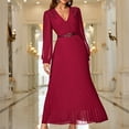 thumbnail image 5 of Wedding Guest Dresses for Women Long Sleeve V Neck Midi Dress Lace Appliques Chiffon Solid Color Elegant Formal Evening Gowns, 5 of 7