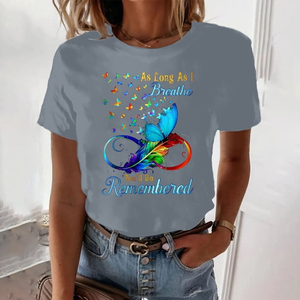 Fiudx Liquidación de Ahorros de Verano Camiseta de Manga Corta con Cuello Redondo y Estampado Superior para Mujer Camiseta/Camisa de Cuello Redondo de Manga Corta