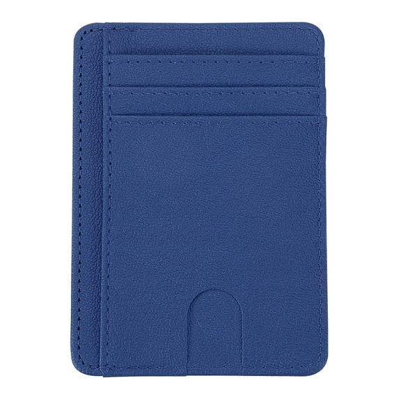 Minimalist Slim Wallet, Leather Front Pocket RFID Blocking Wallet Credit Card Holder Money Clip with ID Window for Men & Women, Blue