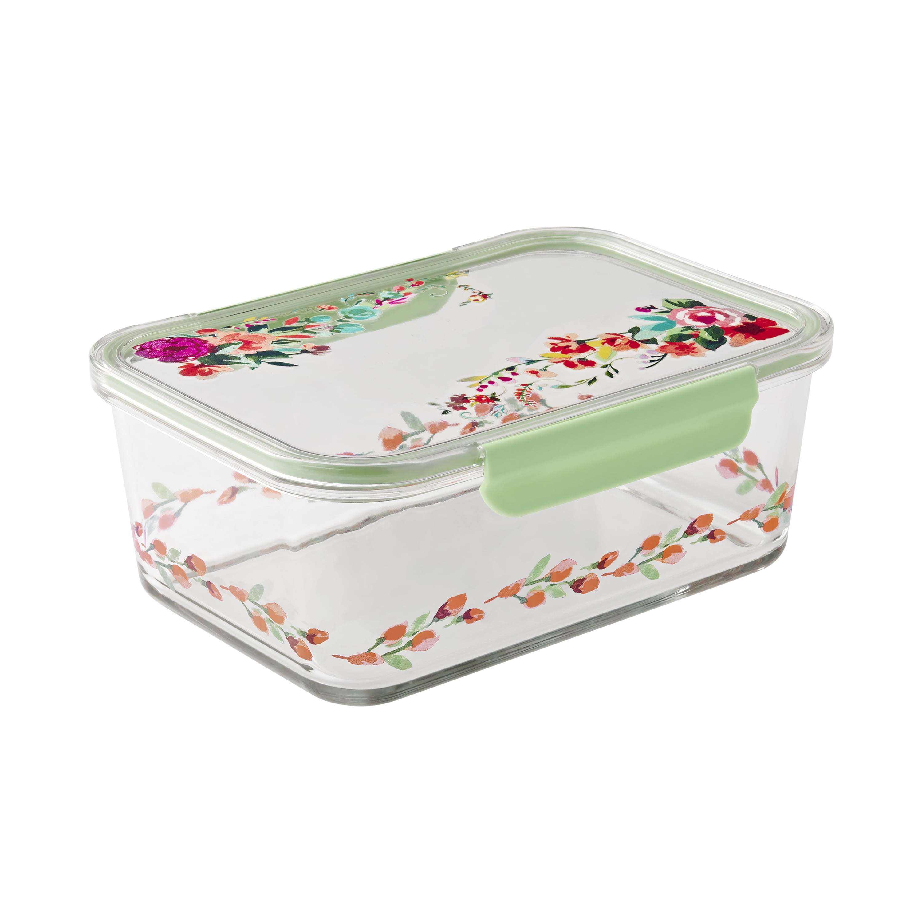 (4 pack) The Pioneer Woman Painted Meadow 10-Cup Rectangle Glass Food Storage Containers with Tritan Lid