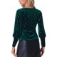 thumbnail image 3 of Inspire Chic Blusas de Terciopelo para Mujeres con Cuello Redondo y Mangas Largas de Linterna con Estrellas Metálicas Talla S Verde Oscuro, 3 of 5