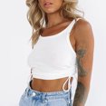 thumbnail image 4 of aidice Going out Tops for Women Ribbed Round Neck Sleeveless Slim Fitted Drawstring Summer Cropped Tank Tops, 4 of 9