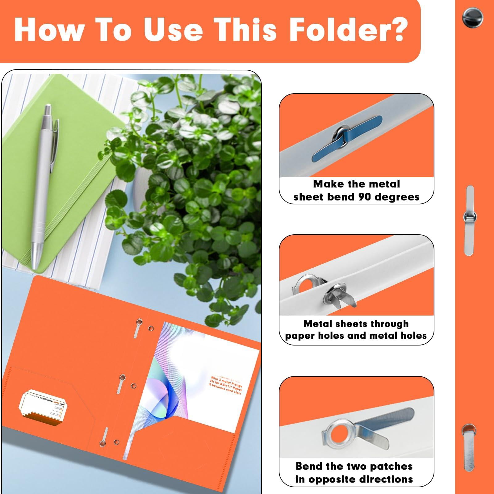 Plastic 2 Pocket Folders With Prongs  30 Pack Heavyweight Letter Size Poly 3 Metal Fastener Clips (orange)