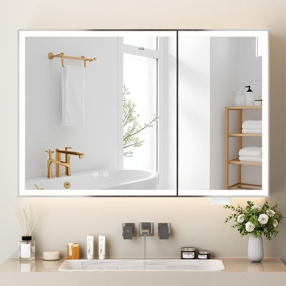 Ciumeeo Medicine Cabinet with LED Lighted Mirror, 32''X24'' Wall Mounted Cabinet for Bathroom