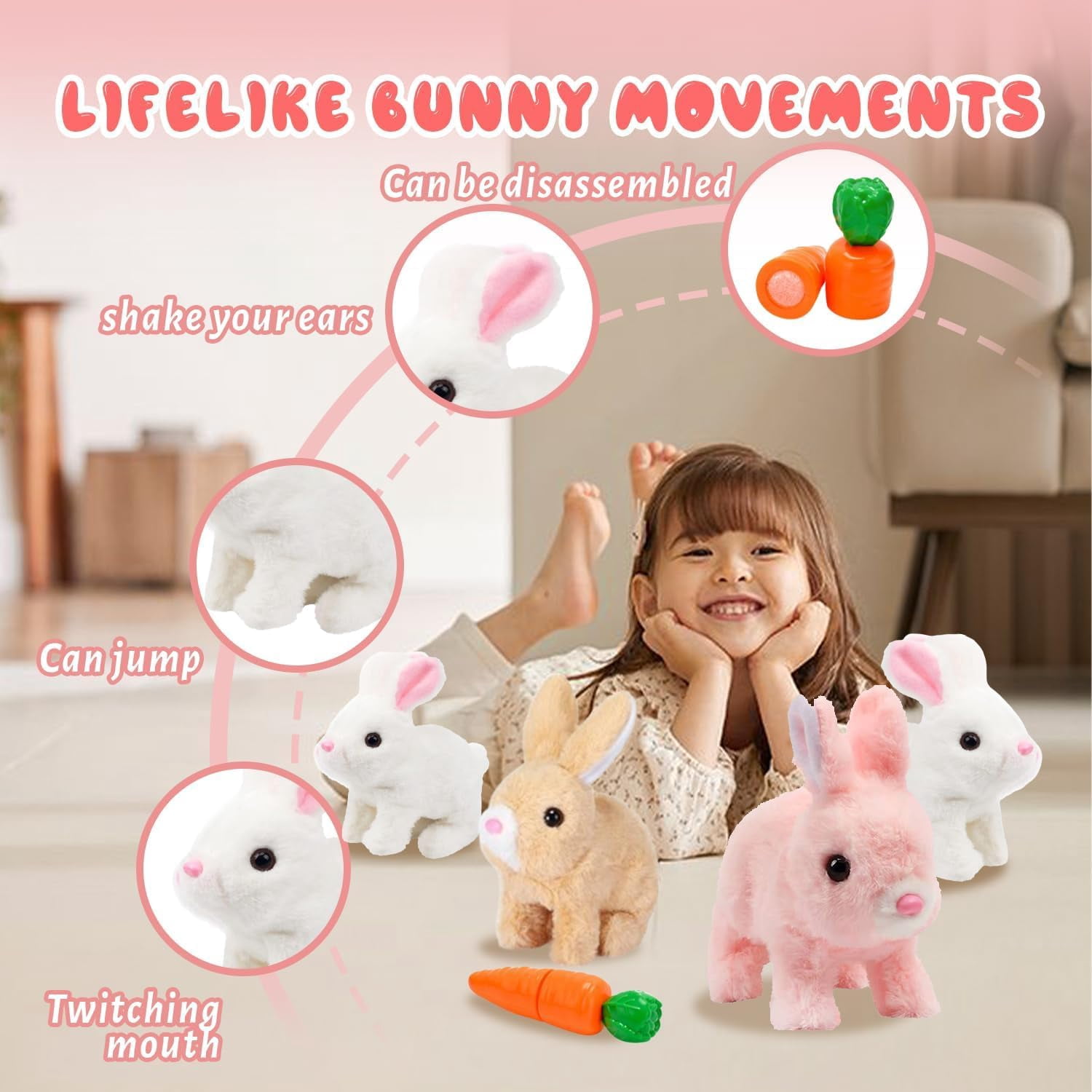 Hopping Bunny Toy, Easter Rabbit Interactive Electronic Pet Plush Bunny Toys with Sounds, Jumping, Twitching Ears - Easter Gifts for Kids (Brown)