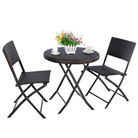 table bistro round chair folding rattan furniture patio wicker outdoor giantex chairs amazon 3pc garden