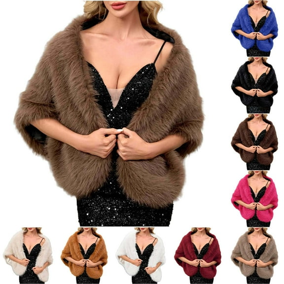 Lovzfmll Faux Fur Shawl Scarf for Women, Ultra-Soft Plush Warm Winter Shrugs, Elegant Cloak Cape for Dressy Bridal Wedding Party Gift