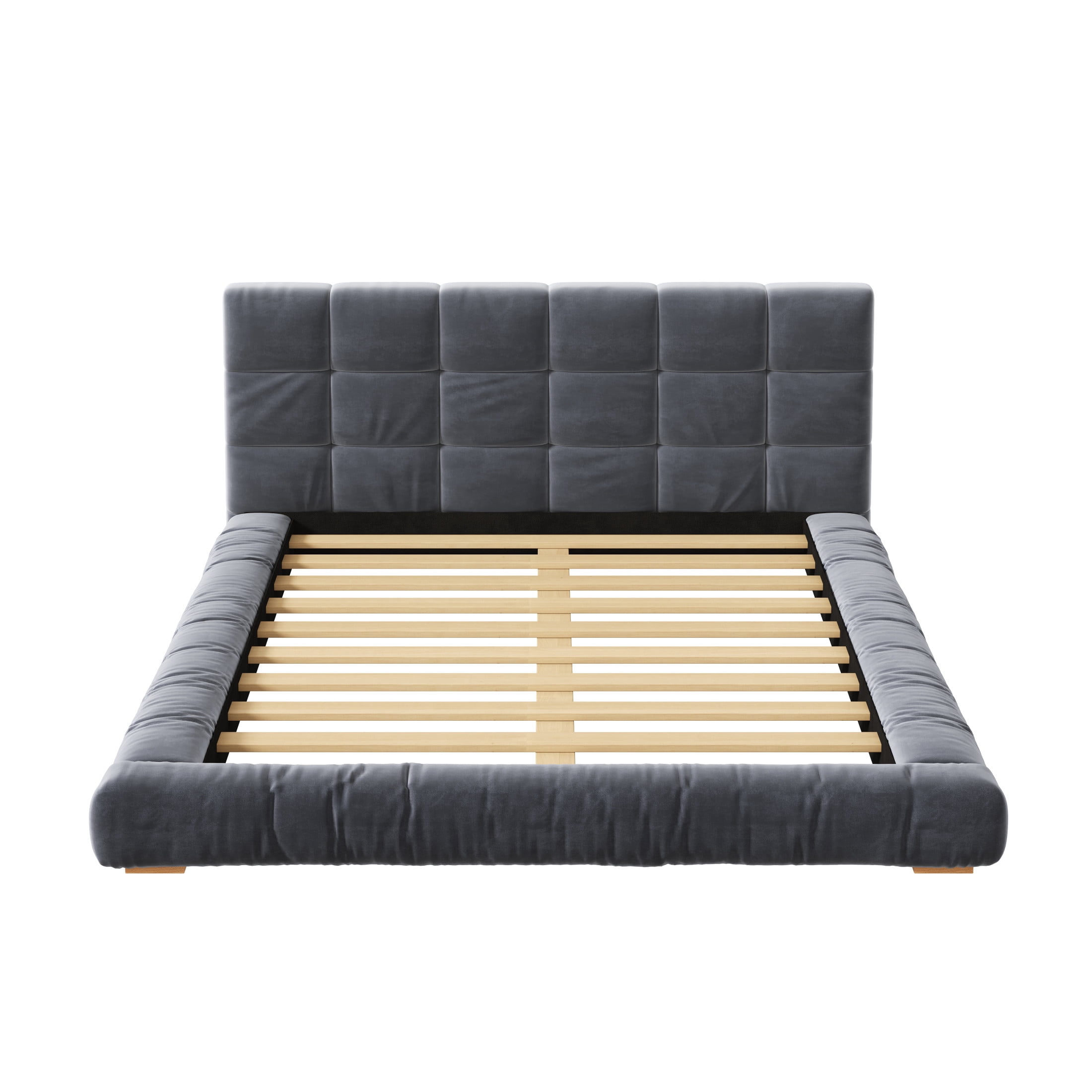 Christopher Knight Home Modern Velvet Upholstered Platform Bed with Channel Tufted Headboard, Queen, Gray