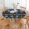 thumbnail image 3 of Blue and Orange Geometric Boho Pattern Round Fitted Tablecloth with Elastic Edge,Dining Table Cover Waterproof,Outdoor Round Tablecloth for Camping,Dining,Indoor and Outdoor, 3 of 7