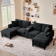 thumbnail image 5 of Soscana 116" Chenille Oversized U Shaped Modular Sectional Sofa for Living Room,4 Seater Couch with Multifunctional Console & USB Ports & Cup Holders,Comfy Sofa with Double Chaise and Storage, Black, 5 of 16