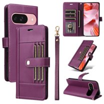 Case For Google Pixel 10 / 10 Pro 6.3" RFID Blocking Protective Purse Case With 6-card Slots Kickstand Shockproof Protective Buckle Leather Cover,Purple,For Pixel 10 / 10 Pro