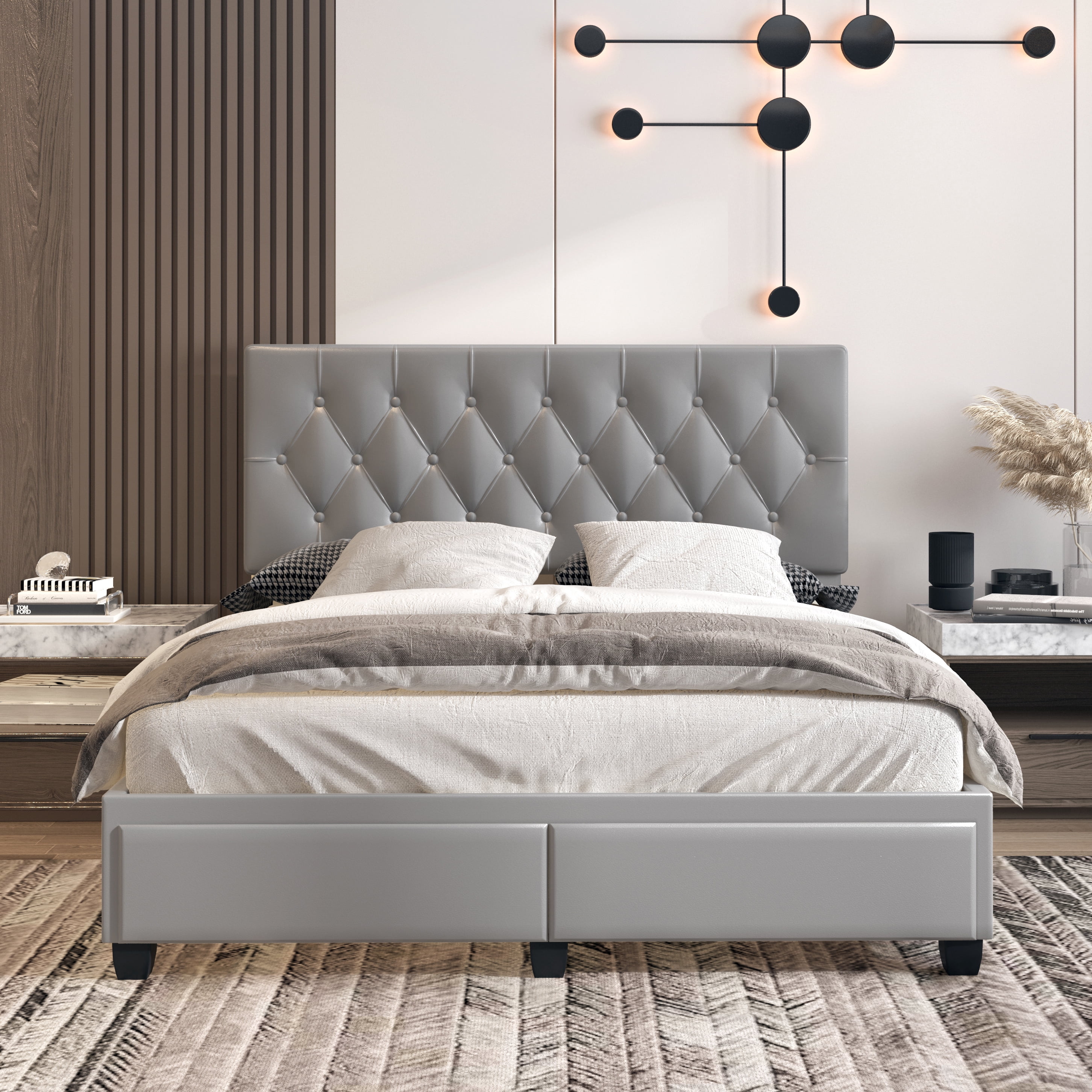 Boyd Sleep Verona Faux Leather Upholstered Tufted Platform Storage Bed Frame, Full, Gray