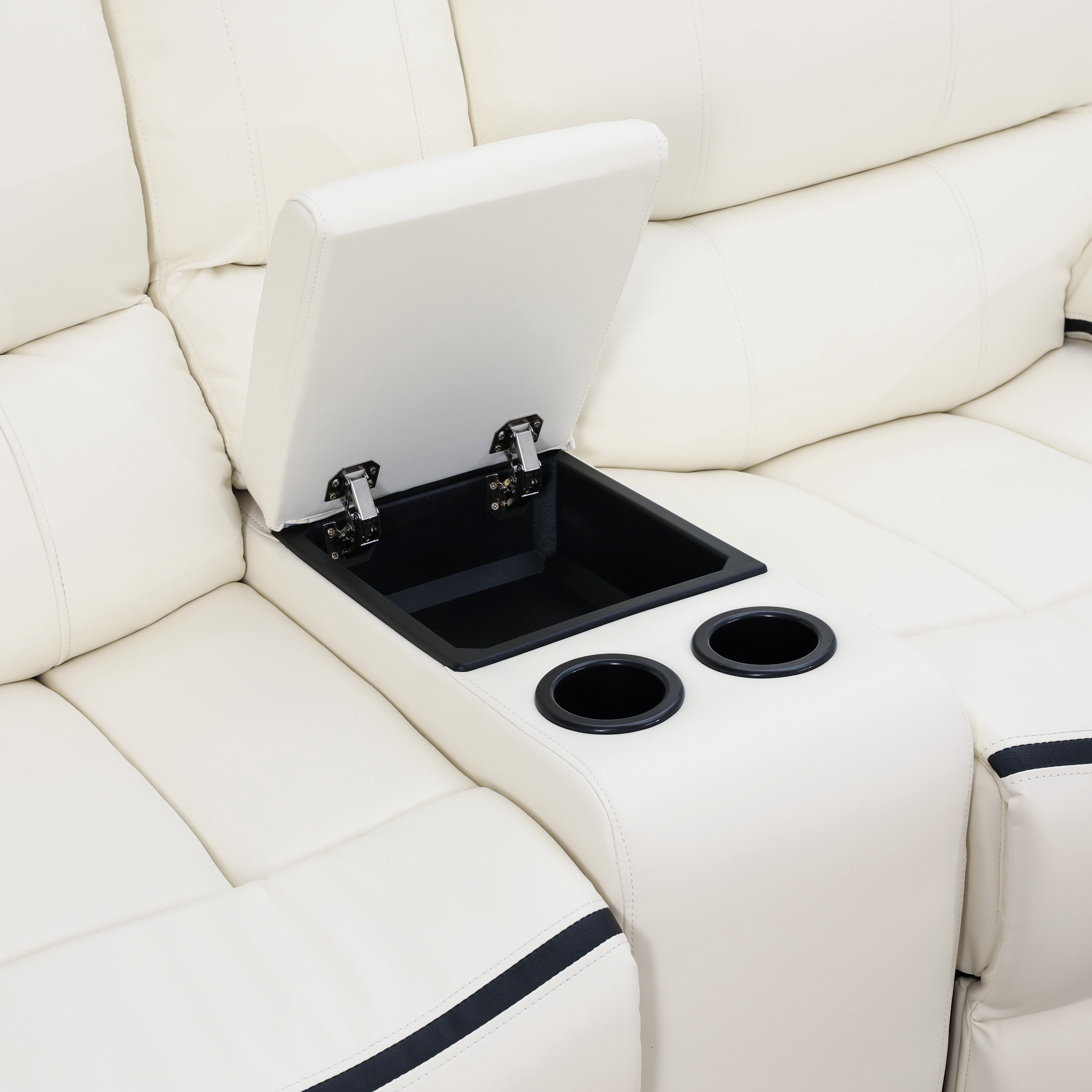 MAYEERTY Power Reclining Loveseat, Electric 2-Seat Breathable Leather Recliner with Storage & Cup Holders for Living Room, White