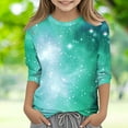 thumbnail image 2 of 3/4 Sleeve T Shirts for Girls 3-12 Years Fashion Baseball Print Graphic Tee Casual Crew Neck Summer Fall Tops (11 Years, Green 01), 2 of 5