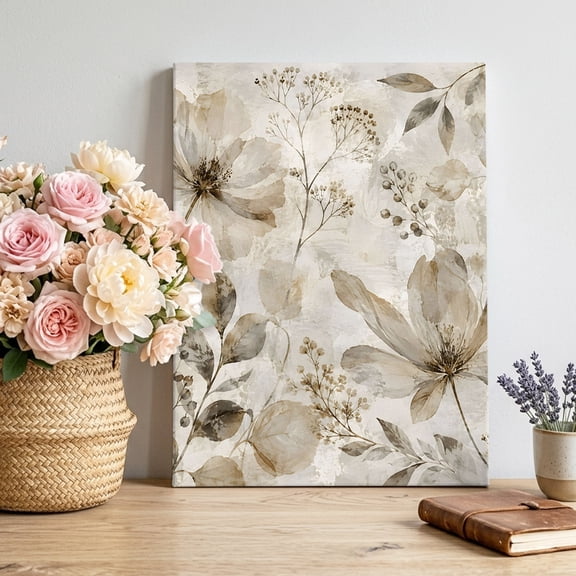 Canvas Wall Art Magnolia Blooms Canvas Art Print Fall Vintage Botanical Sepia Brown Flower Pictures Wall Decor for Living Room Bedroom Artwork Decorations Stretched Framed Ready to Hang 16"x20"