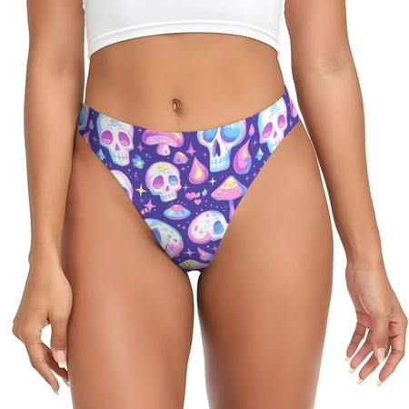 Sigee Skull mushroom colorful for Women s G-String Panty  Low Rise  Soft Lace Perfect for Everyday Wear or Special Occasions-3X-Large
