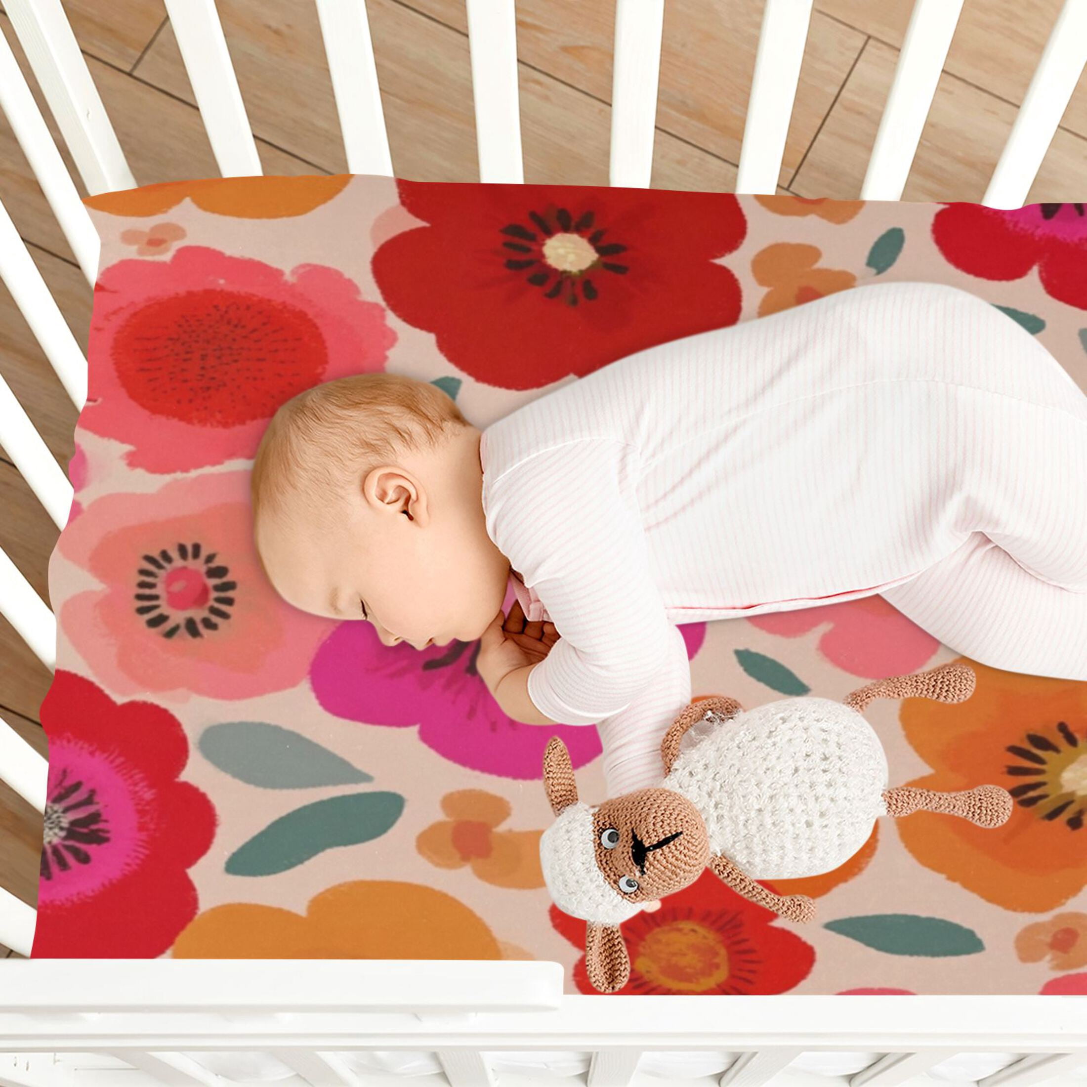 Baby Essentials 52”x 28”- Standard Cotton-like Modal Elastic- The Vibrant Flower Design Crib Sheets for Newborns and Toddlers