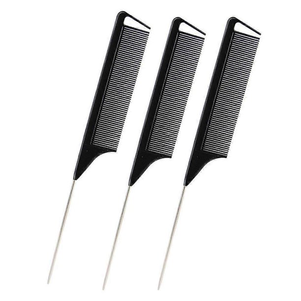 Juego de 3 peines de acero con pasador y cola de rata, peines de fibra de carbono resistentes al calor para un peinado preciso.