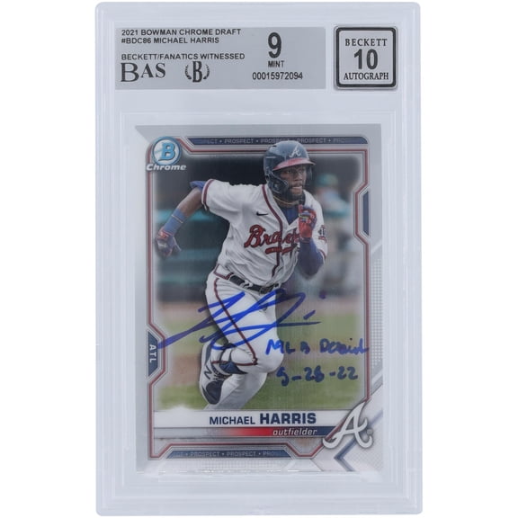 Michael Harris II Atlanta Braves Autographed 2021 Bowman Draft Chrome #BDC-86 Beckett Fanatics Witnessed Authenticated 9/10 Card with "MLB Debut 5-28-22" Inscription - Fanatics Authentic Certified
