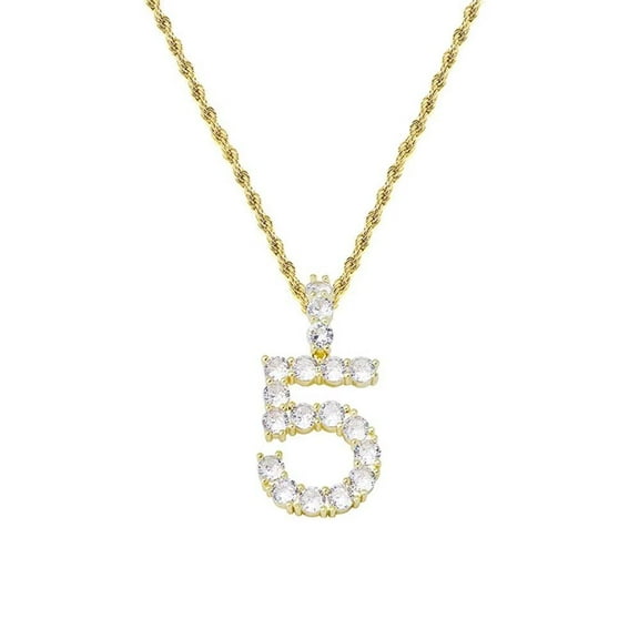 HIJONES Women's Diamond Angel Number Necklace 5 Cubic Zircon Numbers Pendant Choker Chain Numerology Jewelry Gold