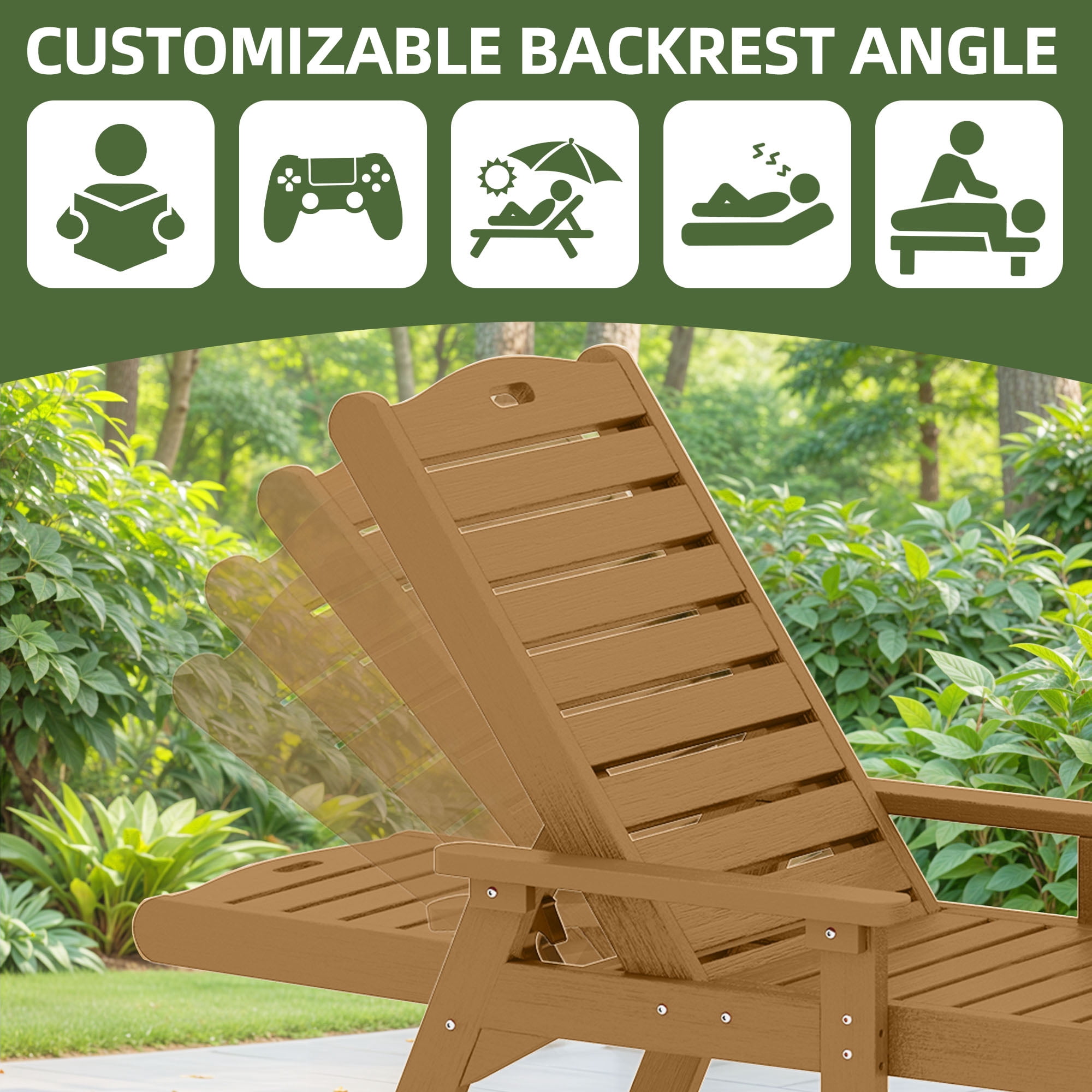 Uforic 2 Pcs Outdoor Chaise Lounge Chairs with Adjustable Backrest, Heavy Duty Hips Resin Patio Lounger with Wide Armrest