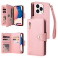 thumbnail image 1 of SaniMore for iPhone 14 Pro Max 6.7" 2022 Case, PU Leather 2 in 1 Zipper Wallet Removeable Wrist Strap Card Slots Cash Pocket Kickstand Shockproof Anti-fall Full Protective Shell, Rosegold, 1 of 15