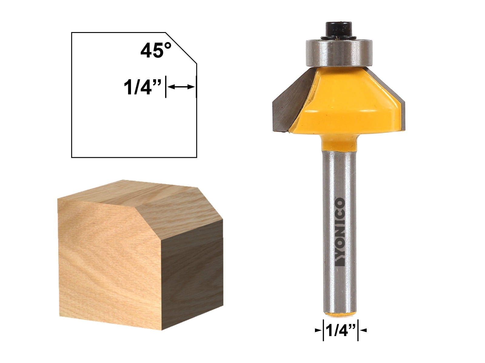 45° Chamfer/Bevel Edging Router Bit Small 1/4" Shank Yonico